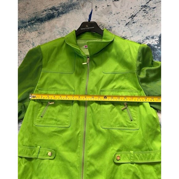 Peter Nygard Preppy Jacket Stretch Green Softshell Gold Zipper Woman 18” X 25” - Picture 4 of 11